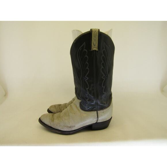 TONY LAMA Mens Size 9 D Two Tone Gray Leather Bullhide Cowboy Boots Gold Label main image 6